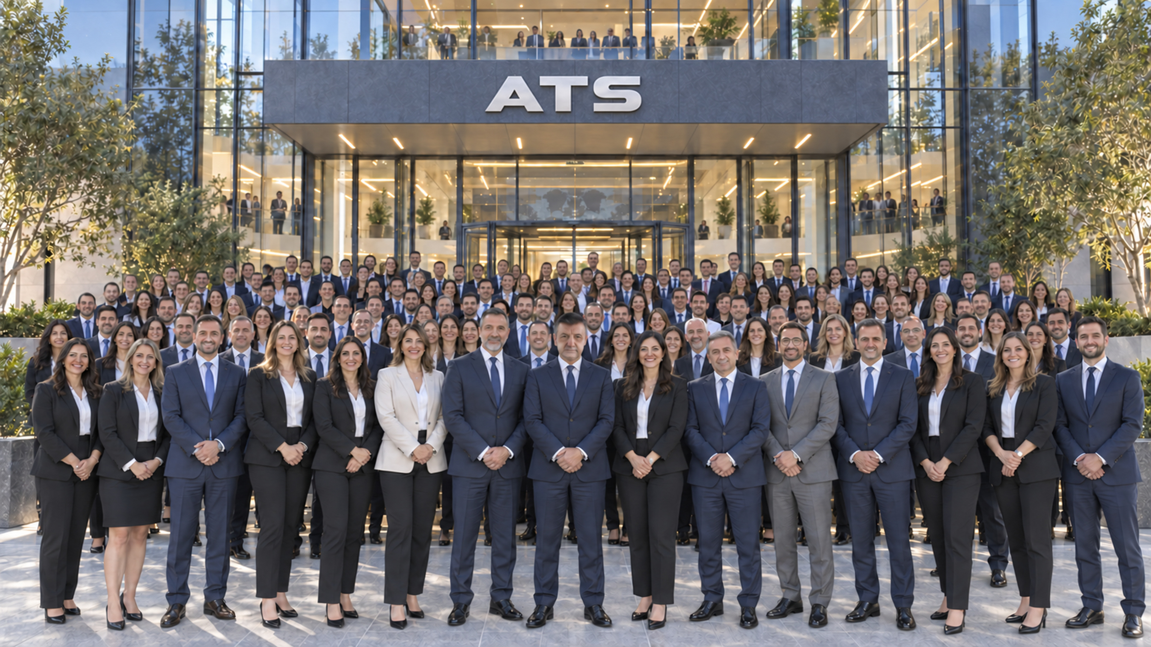 ATS headquarters team with the founder centered in the front row